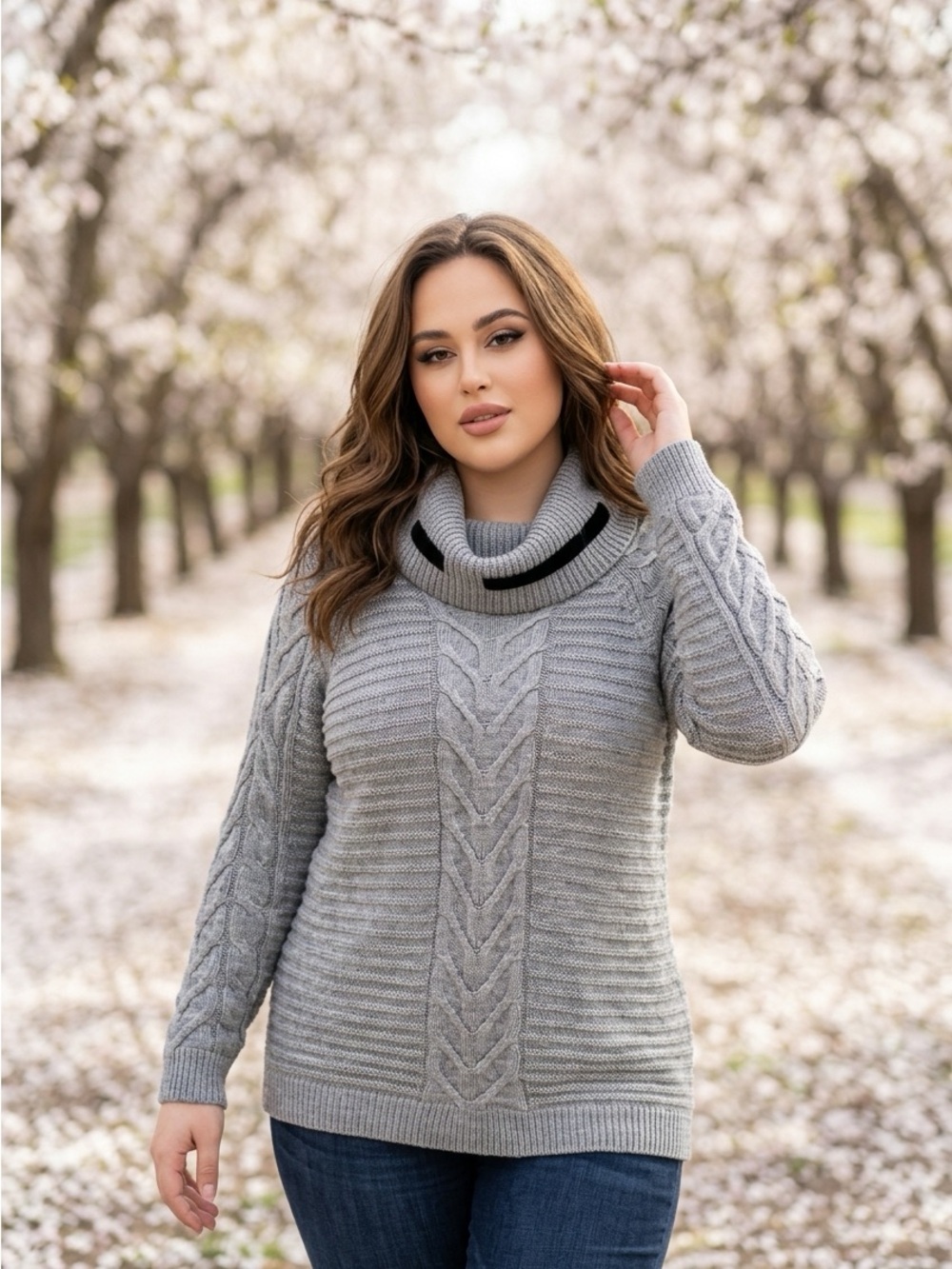 Karl Lagerfeld Gray Cable Knit Cowl Neck Cozy Sweater- M